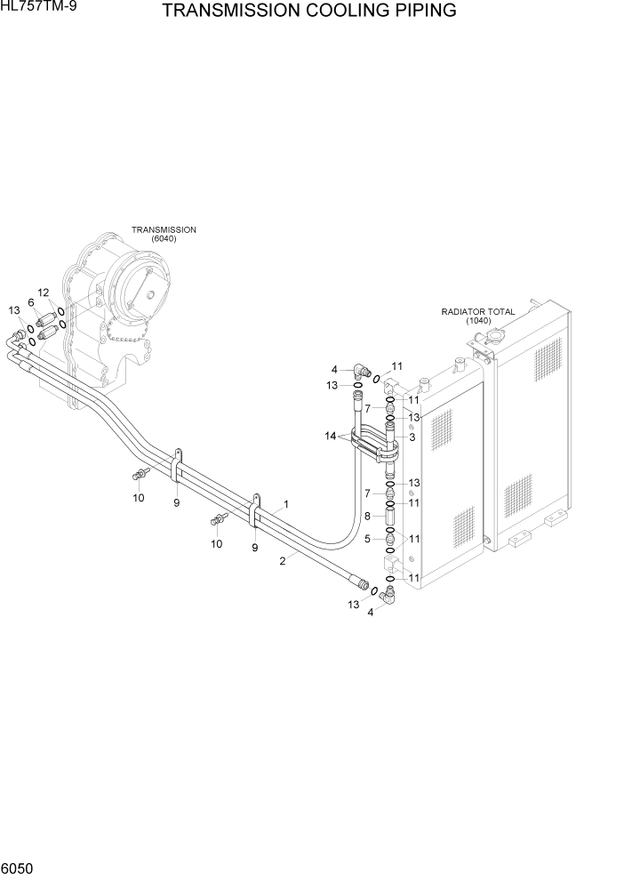 Схема запчастей Hyundai HL757TM-9 - PAGE 6050 TRANSMISSION COOLING PIPING СИЛОВАЯ СИСТЕМА