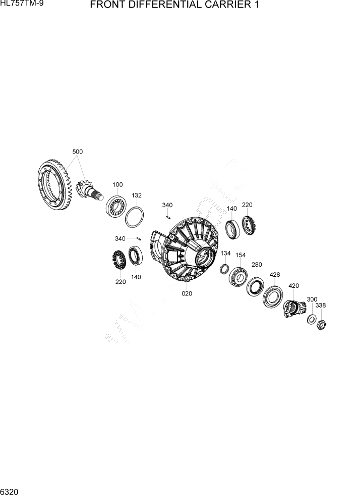 Схема запчастей Hyundai HL757TM-9 - PAGE 6320 FRONT DIFFERENTIAL CARRIER 1 СИЛОВАЯ СИСТЕМА