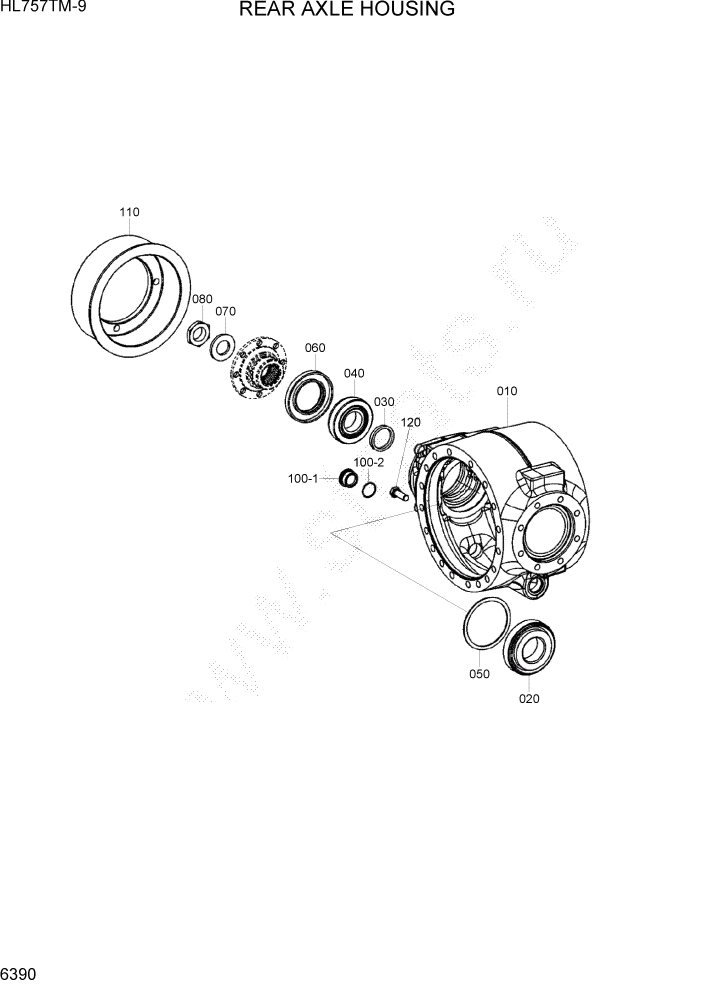 Схема запчастей Hyundai HL757TM-9 - PAGE 6390 REAR AXLE HOUSING СИЛОВАЯ СИСТЕМА