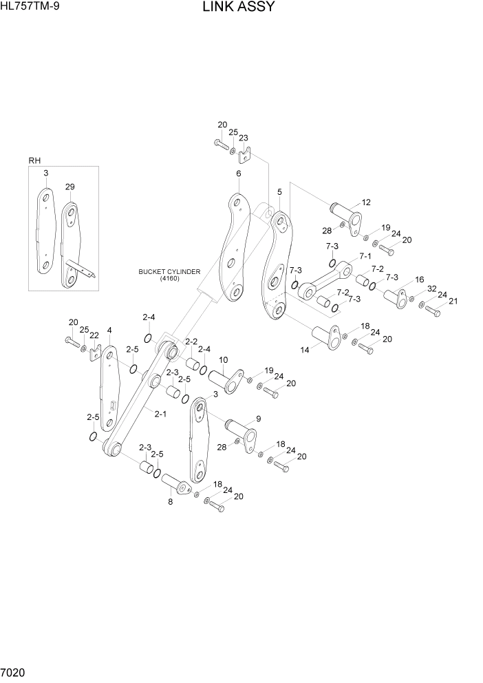 Схема запчастей Hyundai HL757TM-9 - PAGE 7020 LINK ASSY РАБОЧЕЕ ОБОРУДОВАНИЕ