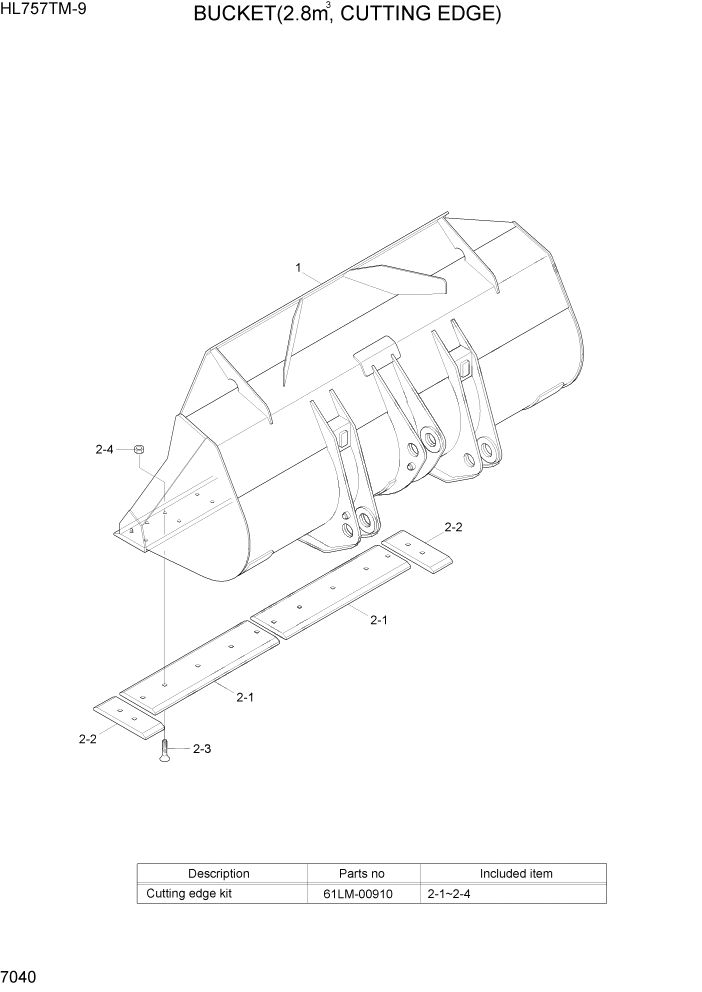 Схема запчастей Hyundai HL757TM-9 - PAGE 7040 BUCKET(2.8M3, CUTTING EDGE) РАБОЧЕЕ ОБОРУДОВАНИЕ