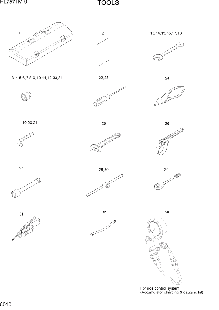 Схема запчастей Hyundai HL757TM-9 - PAGE 8010 TOOLS ДРУГИЕ ЧАСТИ