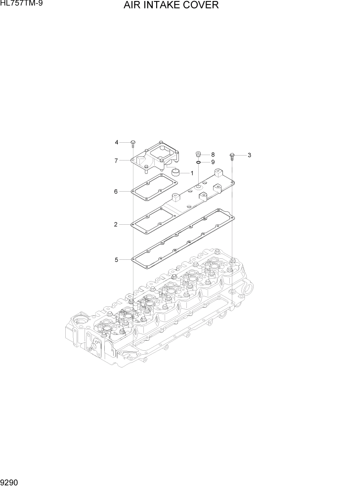 Схема запчастей Hyundai HL757TM-9 - PAGE 9290 AIR INTAKE COVER ДВИГАТЕЛЬ БАЗА