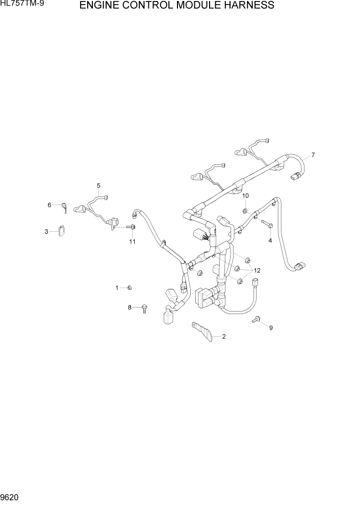 Схема запчастей Hyundai HL757TM-9 - PAGE 9620 ENGINE CONTROL MODULE HARNESS ДВИГАТЕЛЬ БАЗА