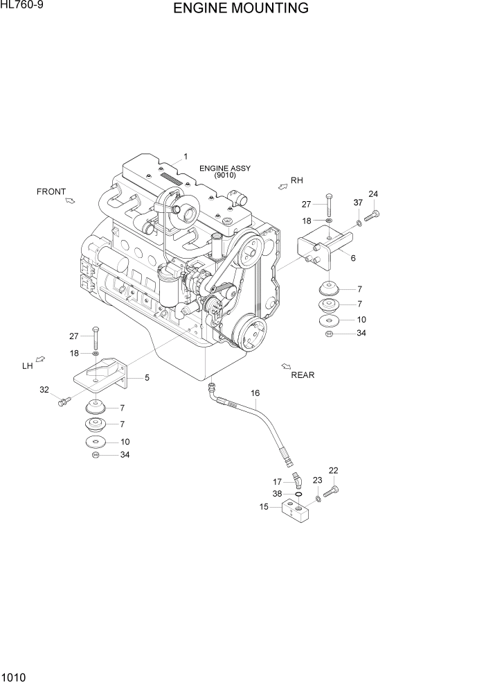 Схема запчастей Hyundai HL760-9 - PAGE 1010 ENGINE MOUNTING СИСТЕМА ДВИГАТЕЛЯ