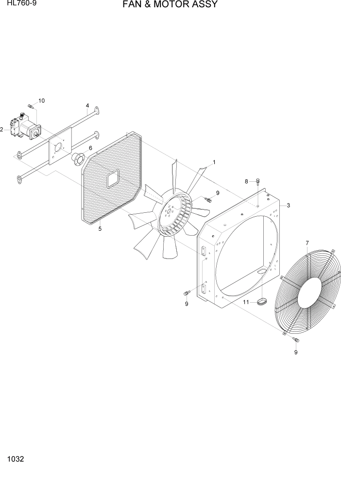 Схема запчастей Hyundai HL760-9 - PAGE 1032 FAN & MOTOR ASSY СИСТЕМА ДВИГАТЕЛЯ