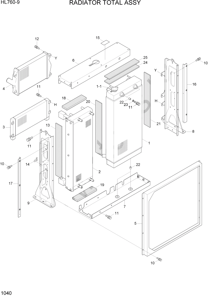 Схема запчастей Hyundai HL760-9 - PAGE 1040 RADIATOR TOTAL ASSY СИСТЕМА ДВИГАТЕЛЯ