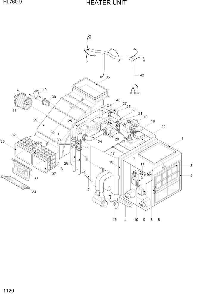 Схема запчастей Hyundai HL760-9 - PAGE 1120 HEATER UNIT СИСТЕМА ДВИГАТЕЛЯ