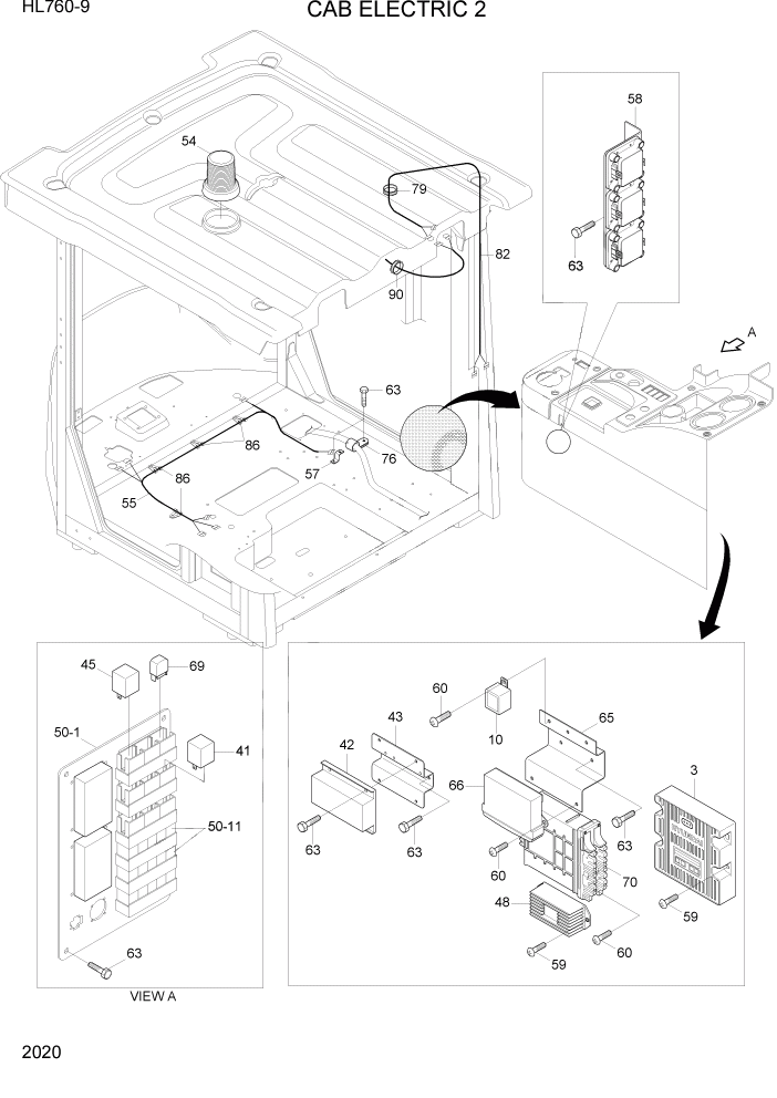 Схема запчастей Hyundai HL760-9 - PAGE 2020 CAB ELECTRIC 3 ЭЛЕКТРИЧЕСКАЯ СИСТЕМА