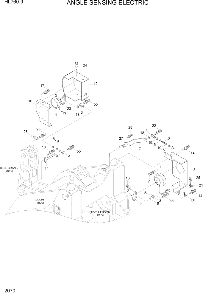 Схема запчастей Hyundai HL760-9 - PAGE 2070 ANGLE SENSING ELECTRIC ЭЛЕКТРИЧЕСКАЯ СИСТЕМА