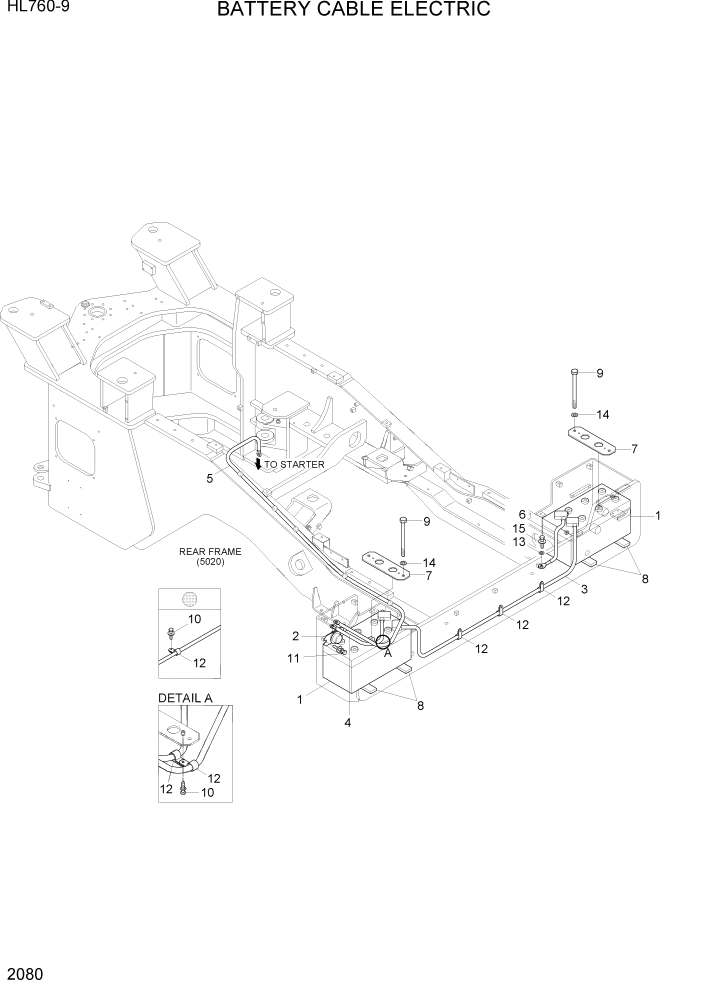 Схема запчастей Hyundai HL760-9 - PAGE 2080 BATTERY CABLE ELECTRIC ЭЛЕКТРИЧЕСКАЯ СИСТЕМА