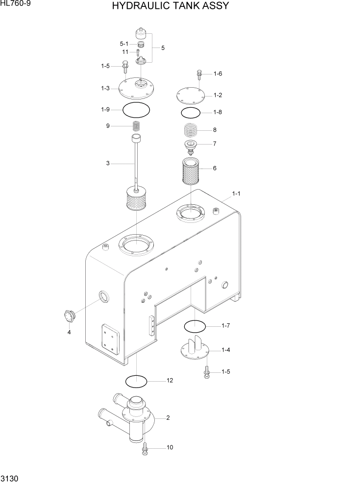 Схема запчастей Hyundai HL760-9 - PAGE 3130 HYDRAULIC TANK ASSY ГИДРАВЛИЧЕСКАЯ СИСТЕМА