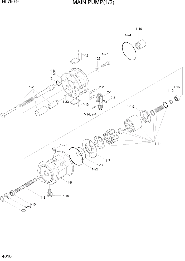 Схема запчастей Hyundai HL760-9 - PAGE 4010 MAIN PUMP(1/2) ГИДРАВЛИЧЕСКИЕ КОМПОНЕНТЫ