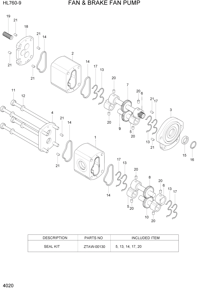 Схема запчастей Hyundai HL760-9 - PAGE 4020 FAN & BRAKE PUMP ГИДРАВЛИЧЕСКИЕ КОМПОНЕНТЫ