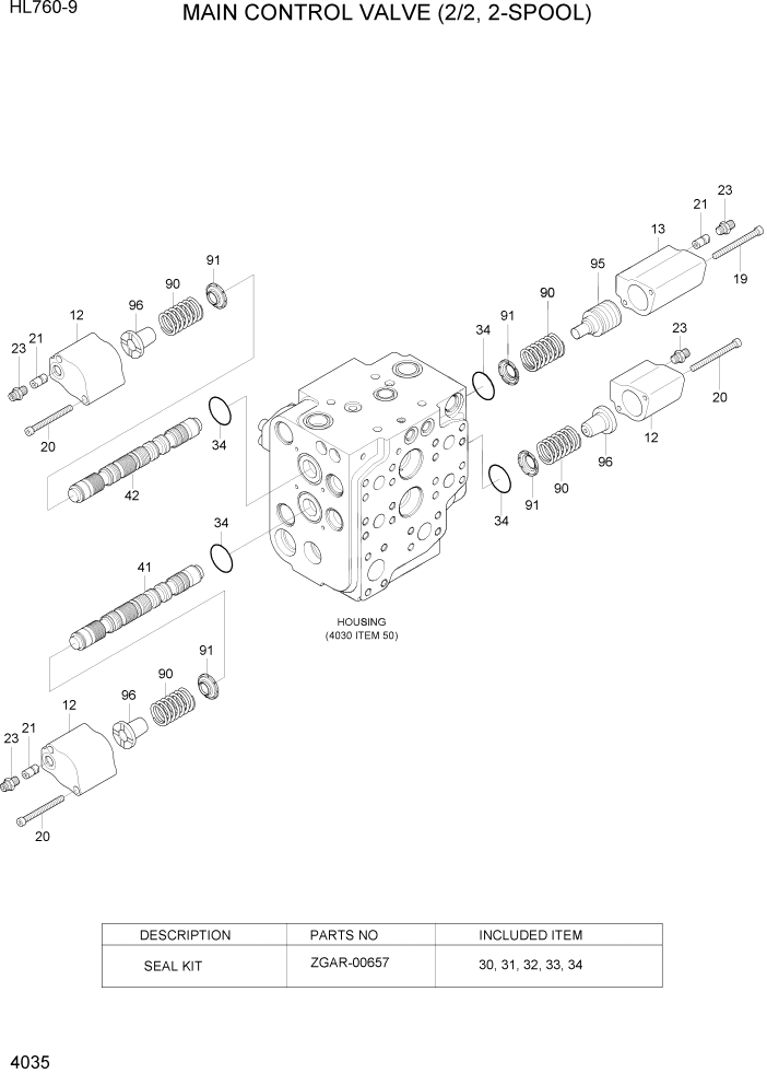 Схема запчастей Hyundai HL760-9 - PAGE 4035 MAIN CONTROL VALVE (2/2, 2-SPOOL) ГИДРАВЛИЧЕСКИЕ КОМПОНЕНТЫ