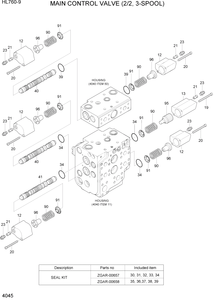 Схема запчастей Hyundai HL760-9 - PAGE 4045 MAIN CONTROL VALVE (2/2, 3-SPOOL) ГИДРАВЛИЧЕСКИЕ КОМПОНЕНТЫ