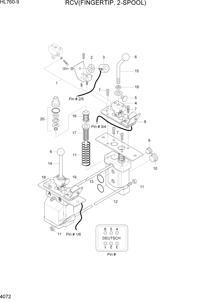 Схема запчастей Hyundai HL760-9 - PAGE 4072 RCV(FINGERTIP, 2-SPOOL) ГИДРАВЛИЧЕСКИЕ КОМПОНЕНТЫ