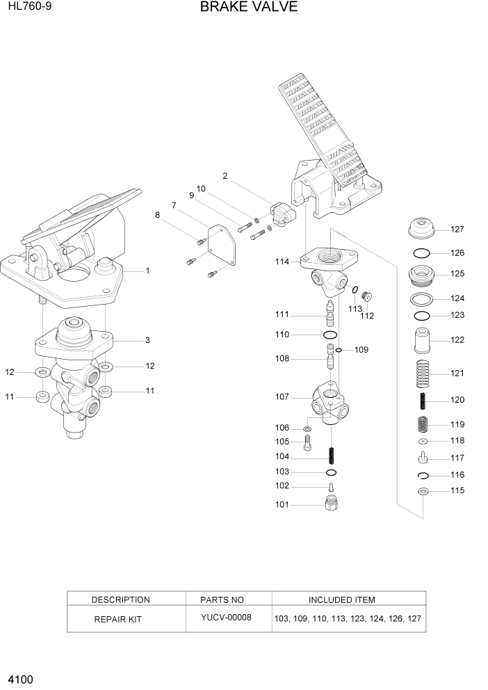 Схема запчастей Hyundai HL760-9 - PAGE 4100 BRAKE VALVE ГИДРАВЛИЧЕСКИЕ КОМПОНЕНТЫ