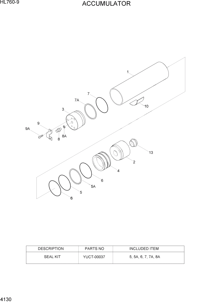 Схема запчастей Hyundai HL760-9 - PAGE 4130 ACCUMULATOR ГИДРАВЛИЧЕСКИЕ КОМПОНЕНТЫ