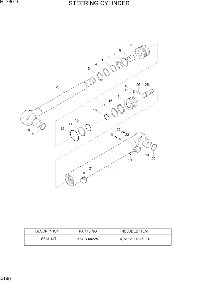 Схема запчастей Hyundai HL760-9 - PAGE 4140 STEERING CYLINDER ГИДРАВЛИЧЕСКИЕ КОМПОНЕНТЫ