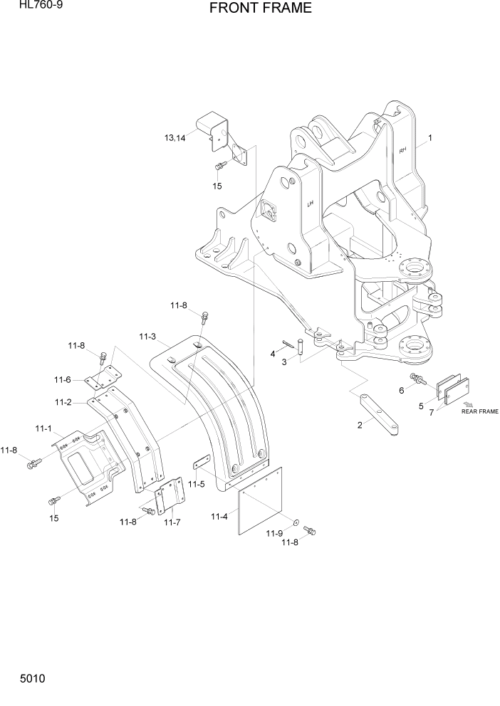 Схема запчастей Hyundai HL760-9 - PAGE 5010 FRONT FRAME СТРУКТУРА