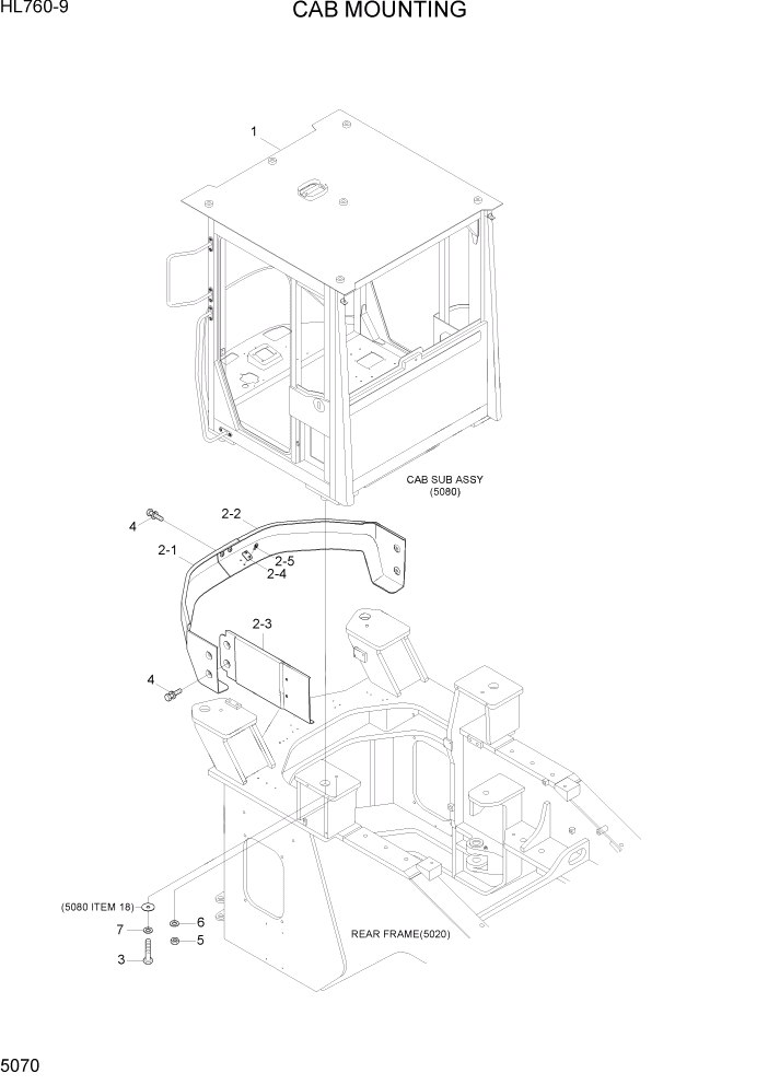 Схема запчастей Hyundai HL760-9 - PAGE 5070 CAB MOUNTING СТРУКТУРА