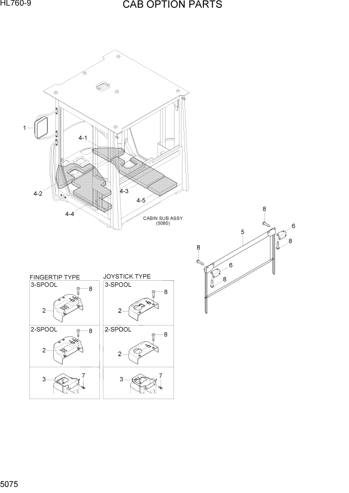 Схема запчастей Hyundai HL760-9 - PAGE 5075 CAB OPTION PARTS СТРУКТУРА