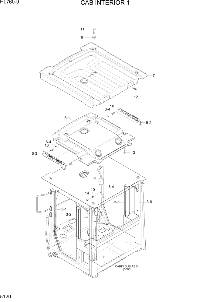 Схема запчастей Hyundai HL760-9 - PAGE 5120 CAB INTERIOR 1 СТРУКТУРА