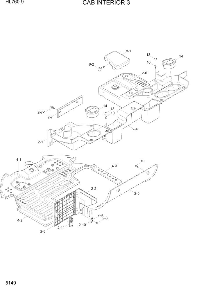 Схема запчастей Hyundai HL760-9 - PAGE 5140 CAB INTERIOR 3 СТРУКТУРА