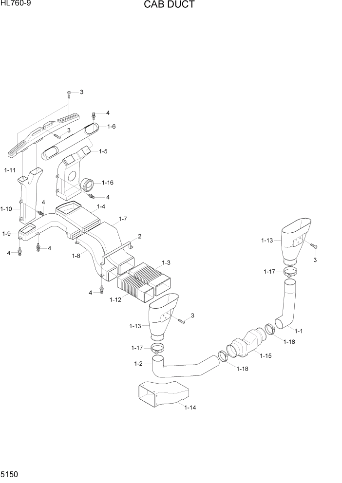 Схема запчастей Hyundai HL760-9 - PAGE 5150 CAB DUCT СТРУКТУРА