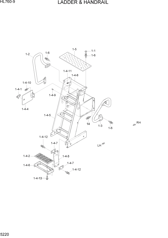 Схема запчастей Hyundai HL760-9 - PAGE 5220 LADDER & HANDRAIL СТРУКТУРА