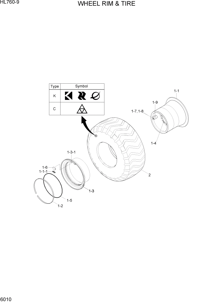 Схема запчастей Hyundai HL760-9 - PAGE 6010 WHEEL RIM & TIRE СИЛОВАЯ СИСТЕМА
