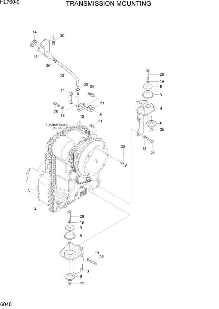 Схема запчастей Hyundai HL760-9 - PAGE 6040 TRANSMISSION MOUNTING СИЛОВАЯ СИСТЕМА