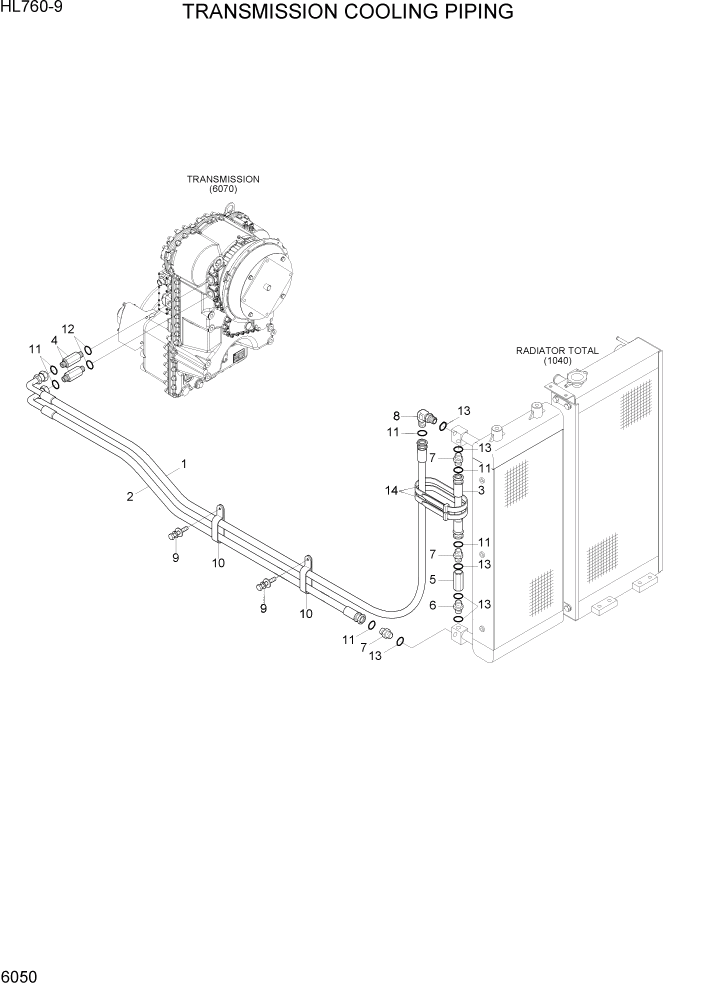 Схема запчастей Hyundai HL760-9 - PAGE 6050 TRANSMISSION COOLING PIPING СИЛОВАЯ СИСТЕМА