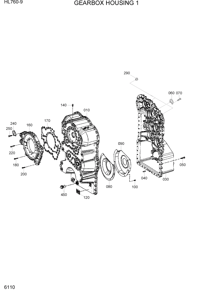 Схема запчастей Hyundai HL760-9 - PAGE 6110 GEARBOX HOUSING 1 СИЛОВАЯ СИСТЕМА