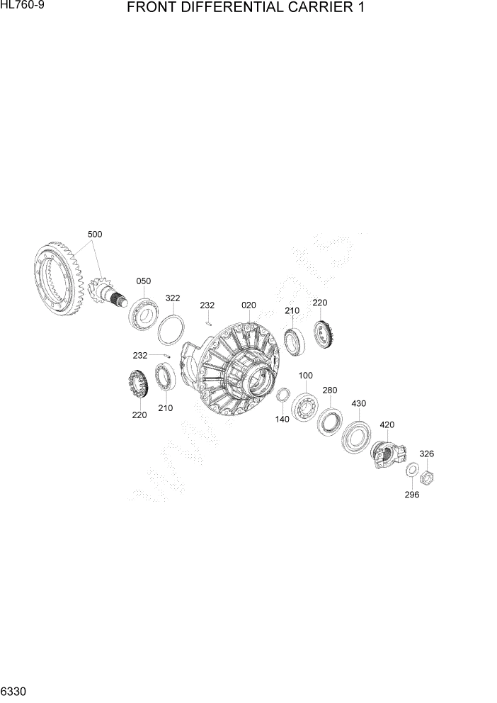 Схема запчастей Hyundai HL760-9 - PAGE 6330 FRONT DIFFERENTIAL CARRIER 1 СИЛОВАЯ СИСТЕМА