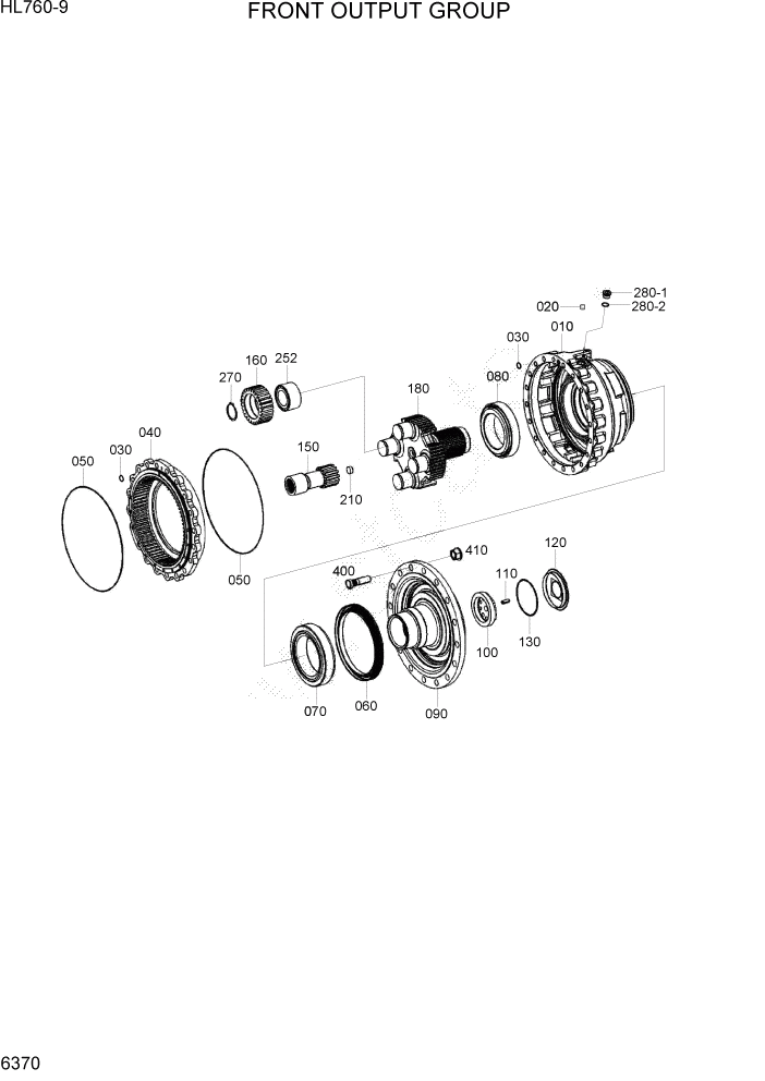 Схема запчастей Hyundai HL760-9 - PAGE 6370 FRONT OUTPUT GROUP СИЛОВАЯ СИСТЕМА