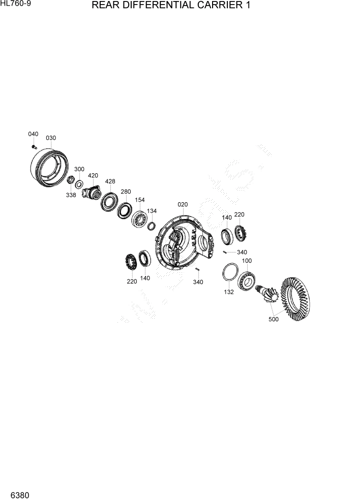 Схема запчастей Hyundai HL760-9 - PAGE 6380 REAR DIFFERENTIAL CARRIER 1 СИЛОВАЯ СИСТЕМА