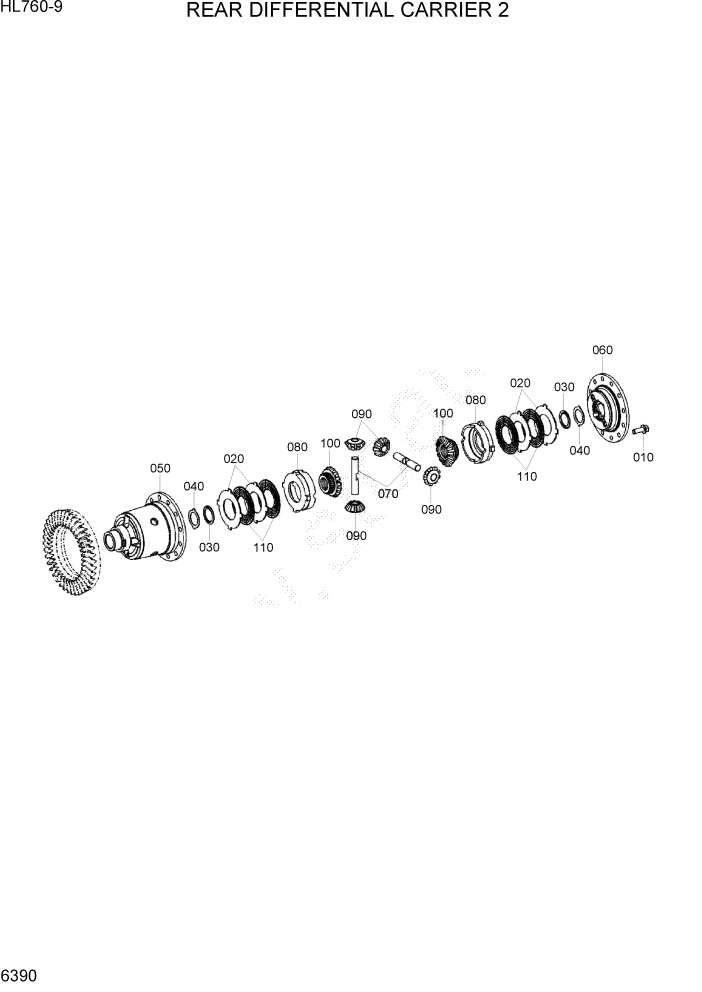 Схема запчастей Hyundai HL760-9 - PAGE 6390 REAR DIFFERENTIAL CARRIER 2 СИЛОВАЯ СИСТЕМА