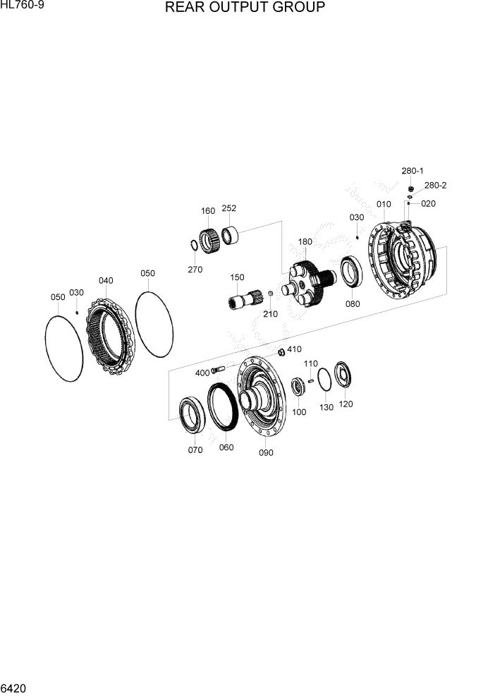 Схема запчастей Hyundai HL760-9 - PAGE 6420 REAR OUTPUT GROUP СИЛОВАЯ СИСТЕМА