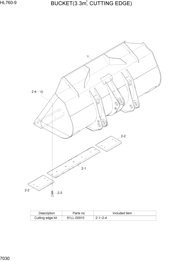 Схема запчастей Hyundai HL760-9 - PAGE 7030 BUCKET(3.3M3, CUTTING EDGE) РАБОЧЕЕ ОБОРУДОВАНИЕ