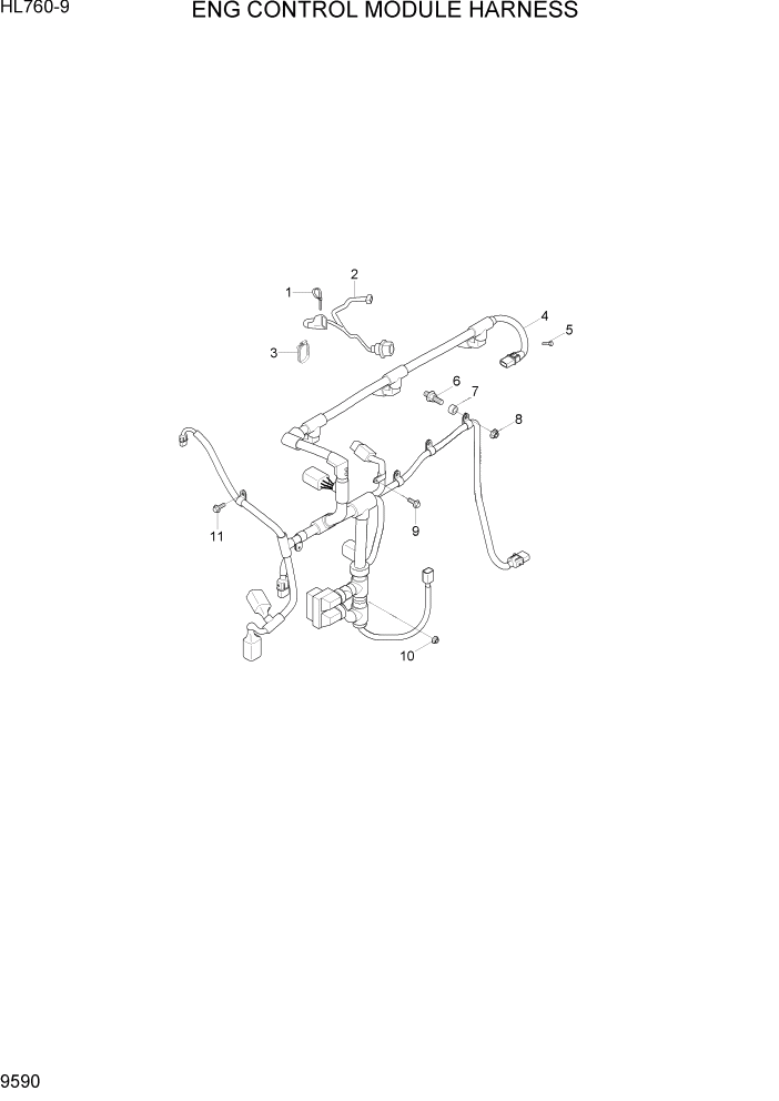 Схема запчастей Hyundai HL760-9 - PAGE 9590 ENG CONTROL MODULE HARNESS ДВИГАТЕЛЬ БАЗА