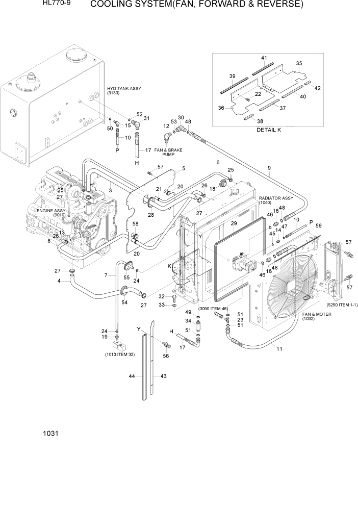 Схема запчастей Hyundai HL770-9 - PAGE 1031 COOLING SYSTEM(FAN, FORWARD & REVERSE) СИСТЕМА ДВИГАТЕЛЯ