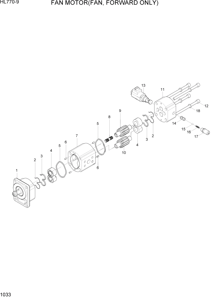 Схема запчастей Hyundai HL770-9 - PAGE 1033 FAN MOTOR(FAN, FORWARD ONLY) СИСТЕМА ДВИГАТЕЛЯ