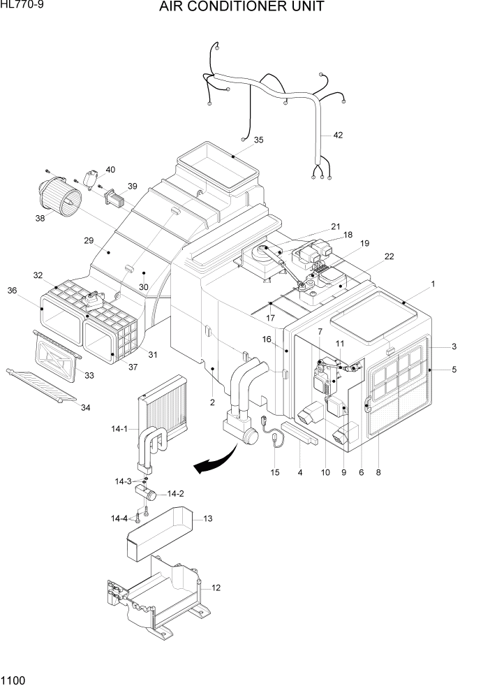 Схема запчастей Hyundai HL770-9 - PAGE 1100 AIR CONDITIONER UNIT СИСТЕМА ДВИГАТЕЛЯ