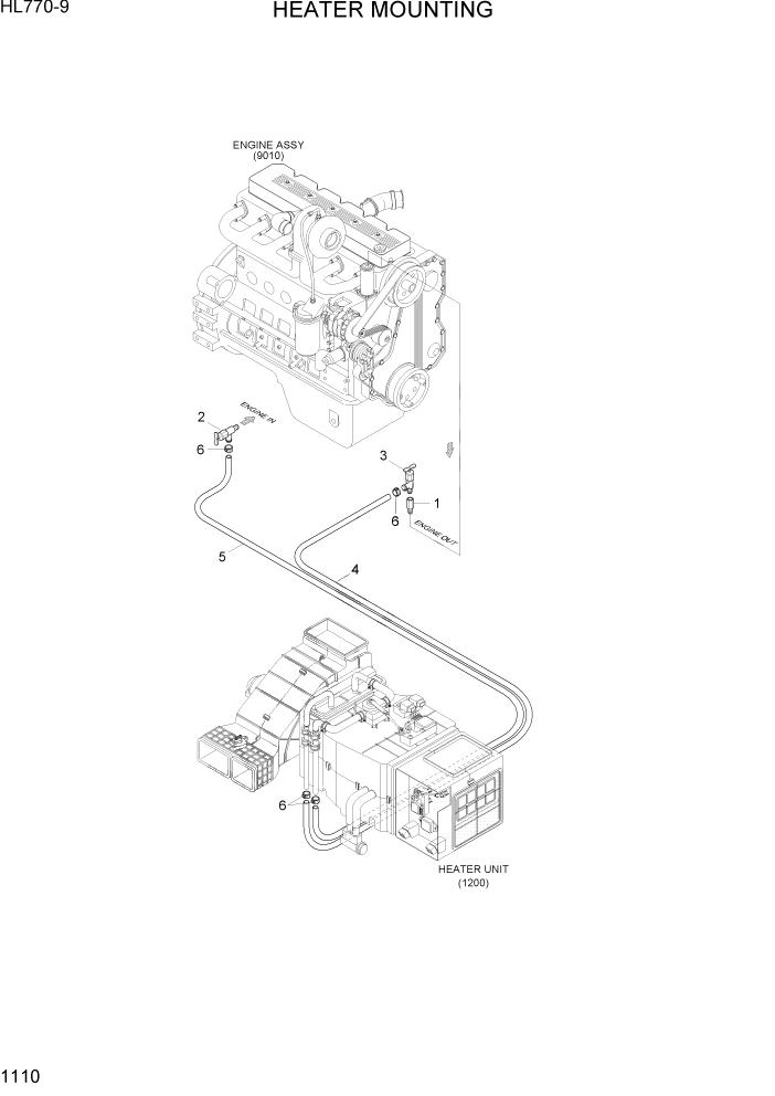 Схема запчастей Hyundai HL770-9 - PAGE 1110 HEATER MOUNTING СИСТЕМА ДВИГАТЕЛЯ