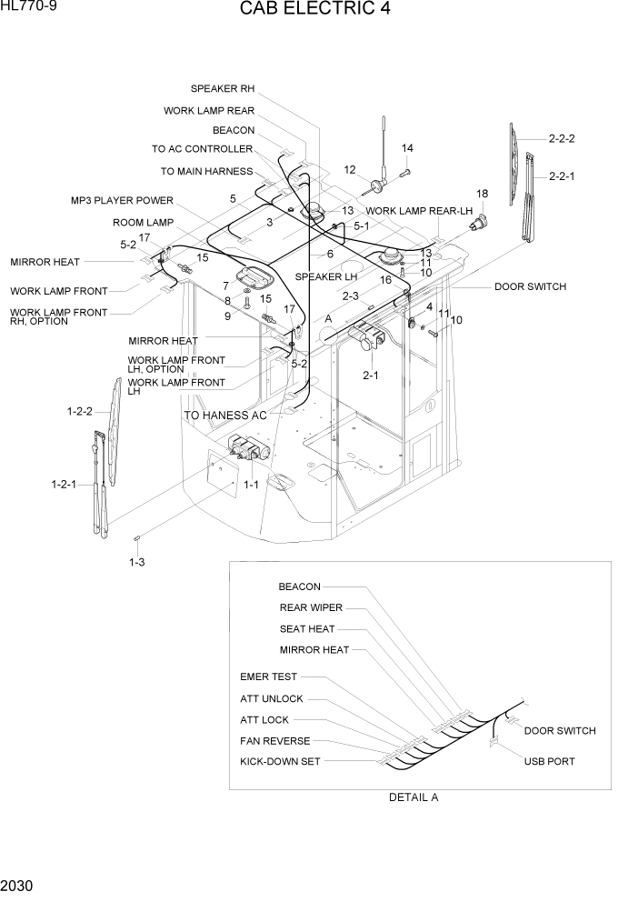 Схема запчастей Hyundai HL770-9 - PAGE 2030 CAB ELECTRIC 4 ЭЛЕКТРИЧЕСКАЯ СИСТЕМА