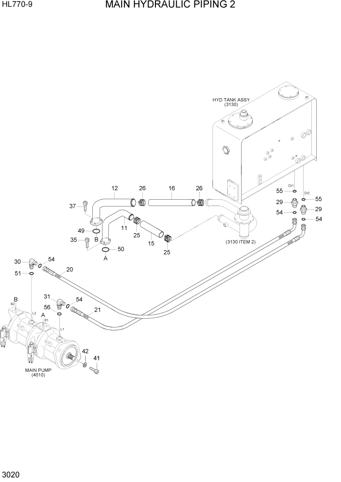 Схема запчастей Hyundai HL770-9 - PAGE 3020 MAIN HYDRAULIC PIPING 2 ГИДРАВЛИЧЕСКАЯ СИСТЕМА