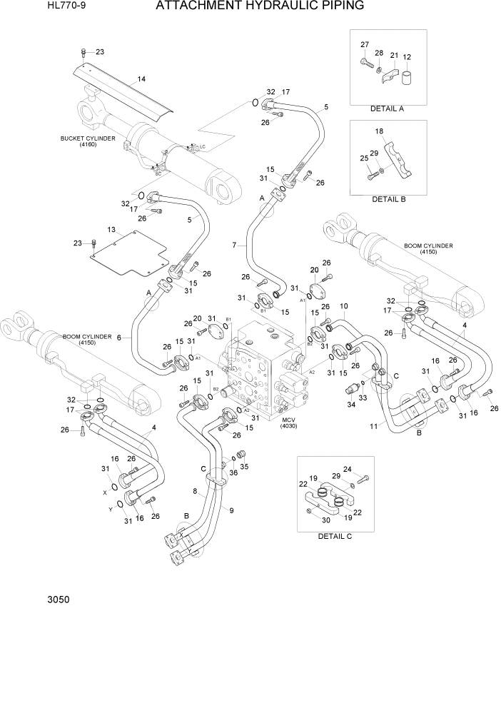 Схема запчастей Hyundai HL770-9 - PAGE 3050 ATTACHMENT HYDRAULIC PIPING ГИДРАВЛИЧЕСКАЯ СИСТЕМА