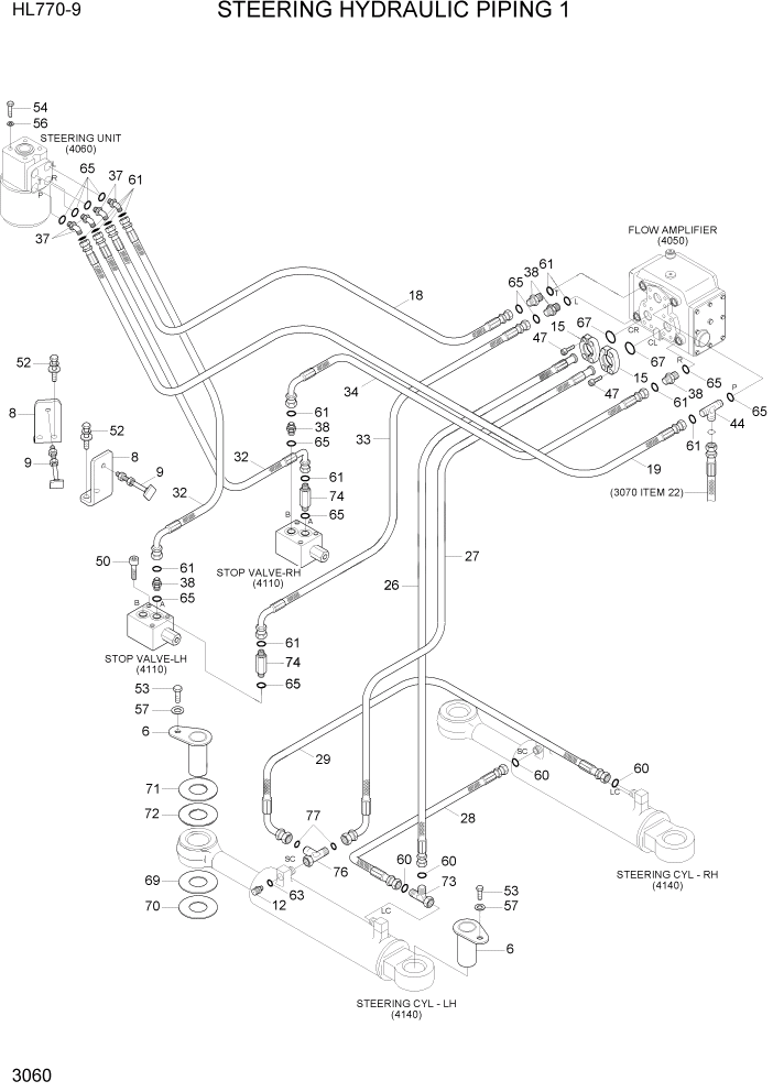 Схема запчастей Hyundai HL770-9 - PAGE 3060 STEERING HYDRAULIC PIPING 1 ГИДРАВЛИЧЕСКАЯ СИСТЕМА